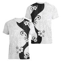 Polynesia Hibiscus Women V-Neck T-Shirt White Curve Motif LT05 - Polynesian Pride