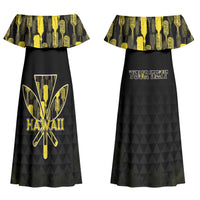 Personalised Aloha Hawaii Kahili Couples Matching Off Shoulder Maxi Dress and Long Sleeve Button Shirt Kanaka Maoli With Kakau Pattern