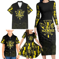 Personalised Aloha Hawaii Kahili Family Matching Long Sleeve Bodycon Dress and Hawaiian Shirt Kanaka Maoli With Kakau Pattern