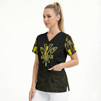 Personalised Aloha Hawaii Kahili Scrub Top Kanaka Maoli With Kakau Pattern