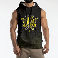 Personalised Aloha Hawaii Kahili Sleeveless Zip Hoodie Kanaka Maoli With Kakau Pattern
