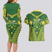 Samoa SUP Couples Matching Long Sleeve Bodycon Dress and Hawaiian Shirt Samoan Coat Of Arms - Polynesian Pride