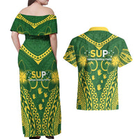 Samoa SUP Couples Matching Off Shoulder Maxi Dress and Hawaiian Shirt Samoan Coat Of Arms - Polynesian Pride