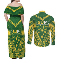 Samoa SUP Couples Matching Off Shoulder Maxi Dress and Long Sleeve Button Shirt Samoan Coat Of Arms - Polynesian Pride