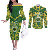 Samoa SUP Couples Matching Off The Shoulder Long Sleeve Dress and Long Sleeve Button Shirt Samoan Coat Of Arms - Polynesian Pride