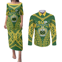 Samoa SUP Couples Matching Puletasi and Long Sleeve Button Shirt Samoan Coat Of Arms - Polynesian Pride