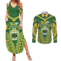 Samoa SUP Couples Matching Summer Maxi Dress and Long Sleeve Button Shirt Samoan Coat Of Arms - Polynesian Pride