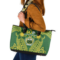 Samoa SUP Leather Tote Bag Samoan Coat Of Arms LT05 Green - Polynesian Pride