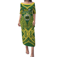 Samoa SUP Puletasi Samoan Coat Of Arms LT05 Long Dress Green - Polynesian Pride