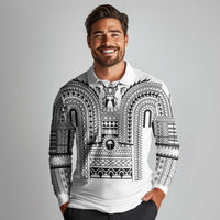 Philippines Igorot Tribal Art Tattoo White Long Sleeve Polo Shirt - Polynesian Pride