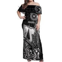 Personalized Hawaii Makahiki Season Off Shoulder Maxi Dress Akua Loa Polynesian Pattern LT05 Women Black - Polynesian Pride