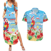 Hawaii Christmas Couples Matching Summer Maxi Dress and Hawaiian Shirt Funny Macaw Parrot Tropical Vibe LT05 Blue - Polynesian Pride