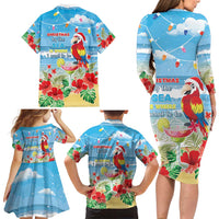 Hawaii Christmas Family Matching Long Sleeve Bodycon Dress and Hawaiian Shirt Funny Macaw Parrot Tropical Vibe LT05 - Polynesian Pride