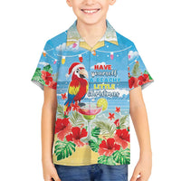 Hawaii Christmas Family Matching Long Sleeve Bodycon Dress and Hawaiian Shirt Funny Macaw Parrot Tropical Vibe LT05 Son's Shirt Blue - Polynesian Pride