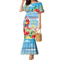 Hawaii Christmas Family Matching Mermaid Dress and Hawaiian Shirt Funny Macaw Parrot Tropical Vibe LT05 Mom's Dress Blue - Polynesian Pride