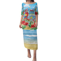 Hawaii Christmas Family Matching Puletasi and Hawaiian Shirt Funny Macaw Parrot Tropical Vibe LT05 Mom's Dress Blue - Polynesian Pride