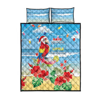 Hawaii Christmas Quilt Bed Set Funny Macaw Parrot Tropical Vibe