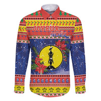 New Caledonia Christmas Family Matching Mermaid Dress and Hawaiian Shirt Kanaky Poinsettia Joyeux Noel LT05 Dad's Shirt - Long Sleeve Red - Polynesian Pride