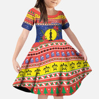 New Caledonia Christmas Family Matching Puletasi and Hawaiian Shirt Kanaky Poinsettia Joyeux Noel LT05 Daughter's Dress Red - Polynesian Pride