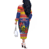 New Caledonia Christmas Off The Shoulder Long Sleeve Dress Kanaky Poinsettia Joyeux Noel