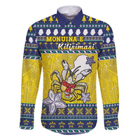 Niue The Rock Christmas Family Matching Long Sleeve Bodycon Dress and Hawaiian Shirt Niuean Crab Monuina E Kilisimasi LT05 Dad's Shirt - Long Sleeve Blue - Polynesian Pride
