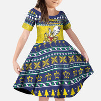 Niue The Rock Christmas Family Matching Mermaid Dress and Hawaiian Shirt Niuean Crab Monuina E Kilisimasi LT05 Daughter's Dress Blue - Polynesian Pride
