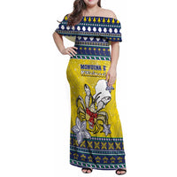 Niue The Rock Christmas Family Matching Off Shoulder Maxi Dress and Hawaiian Shirt Niuean Crab Monuina E Kilisimasi LT05 Mom's Dress Blue - Polynesian Pride