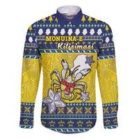 Niue The Rock Christmas Family Matching Puletasi and Hawaiian Shirt Niuean Crab Monuina E Kilisimasi LT05 Dad's Shirt - Long Sleeve Blue - Polynesian Pride