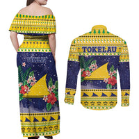 Tokelau Christmas Couples Matching Off Shoulder Maxi Dress and Long Sleeve Button Shirt Tokelauan Badge Manuia Te Kilihimahi