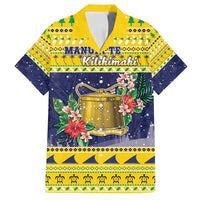 Tokelau Christmas Family Matching Off Shoulder Maxi Dress and Hawaiian Shirt Tokelauan Badge Manuia Te Kilihimahi LT05 Dad's Shirt - Short Sleeve Yellow - Polynesian Pride