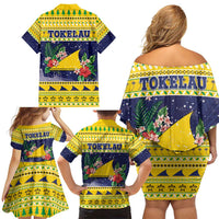 Tokelau Christmas Family Matching Off Shoulder Short Dress and Hawaiian Shirt Tokelauan Badge Manuia Te Kilihimahi LT05 - Polynesian Pride