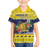 Tokelau Christmas Family Matching Off Shoulder Short Dress and Hawaiian Shirt Tokelauan Badge Manuia Te Kilihimahi LT05 Son's Shirt Yellow - Polynesian Pride