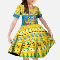 Tuvalu Christmas Family Matching Off Shoulder Maxi Dress and Hawaiian Shirt Coat Of Arms Manuia Te Kilisimasi LT05 Daughter's Dress Yellow - Polynesian Pride