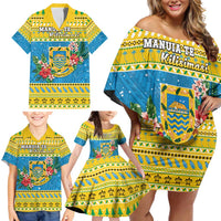 Tuvalu Christmas Family Matching Off Shoulder Short Dress and Hawaiian Shirt Coat Of Arms Manuia Te Kilisimasi LT05 - Polynesian Pride