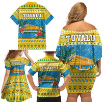 Tuvalu Christmas Family Matching Off Shoulder Short Dress and Hawaiian Shirt Coat Of Arms Manuia Te Kilisimasi LT05 - Polynesian Pride