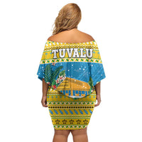 Tuvalu Christmas Family Matching Off Shoulder Short Dress and Hawaiian Shirt Coat Of Arms Manuia Te Kilisimasi LT05 - Polynesian Pride