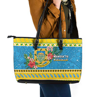 Tuvalu Christmas Leather Tote Bag Coat Of Arms Manuia Te Kilisimasi LT05 - Polynesian Pride