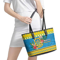 Tuvalu Christmas Leather Tote Bag Coat Of Arms Manuia Te Kilisimasi LT05 - Polynesian Pride