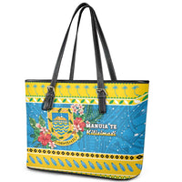 Tuvalu Christmas Leather Tote Bag Coat Of Arms Manuia Te Kilisimasi LT05 - Polynesian Pride