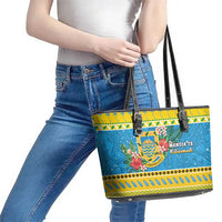 Tuvalu Christmas Leather Tote Bag Coat Of Arms Manuia Te Kilisimasi LT05 - Polynesian Pride