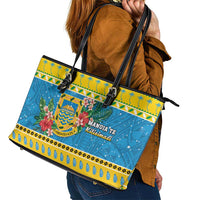 Tuvalu Christmas Leather Tote Bag Coat Of Arms Manuia Te Kilisimasi LT05 - Polynesian Pride