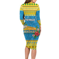 Tuvalu Christmas Long Sleeve Bodycon Dress Coat Of Arms Manuia Te Kilisimasi LT05 - Polynesian Pride