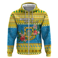 Tuvalu Christmas Zip Hoodie Coat Of Arms Manuia Te Kilisimasi LT05 Zip Hoodie Yellow - Polynesian Pride