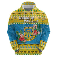 Tuvalu Christmas Zip Hoodie Coat Of Arms Manuia Te Kilisimasi LT05 - Polynesian Pride