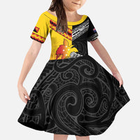 New Zealand And Papua New Guinea Rugby Custom Family Matching Long Sleeve Bodycon Dress and Hawaiian Shirt Maori Kiwi With Bird of Paradise