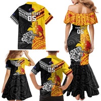 New Zealand And Papua New Guinea Rugby Custom Family Matching Mermaid Dress and Hawaiian Shirt Maori Kiwi With Bird of Paradise