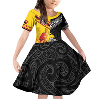 New Zealand And Papua New Guinea Rugby Custom Family Matching Off Shoulder Short Dress and Hawaiian Shirt Maori Kiwi With Bird of Paradise