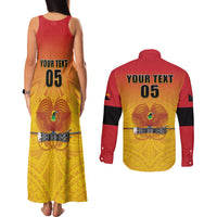 Papua New Guinea Rugby Custom Couples Matching Tank Maxi Dress and Long Sleeve Button Shirt Go Orchids Pacific Champions