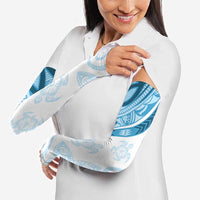 Blue Polynesian Tribal Turtle Floral Pattern Arm Sleeves - Polynesian Pride