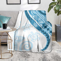 Blue Polynesian Tribal Turtle Floral Pattern Blanket